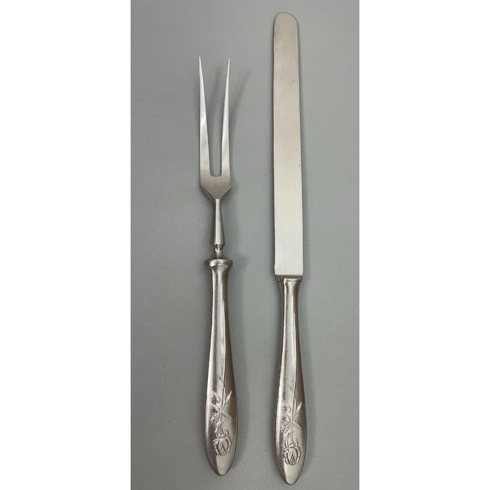 Vintage Cathedral Meat Carving Set Fork Knife Stainless Steel Rose Germany